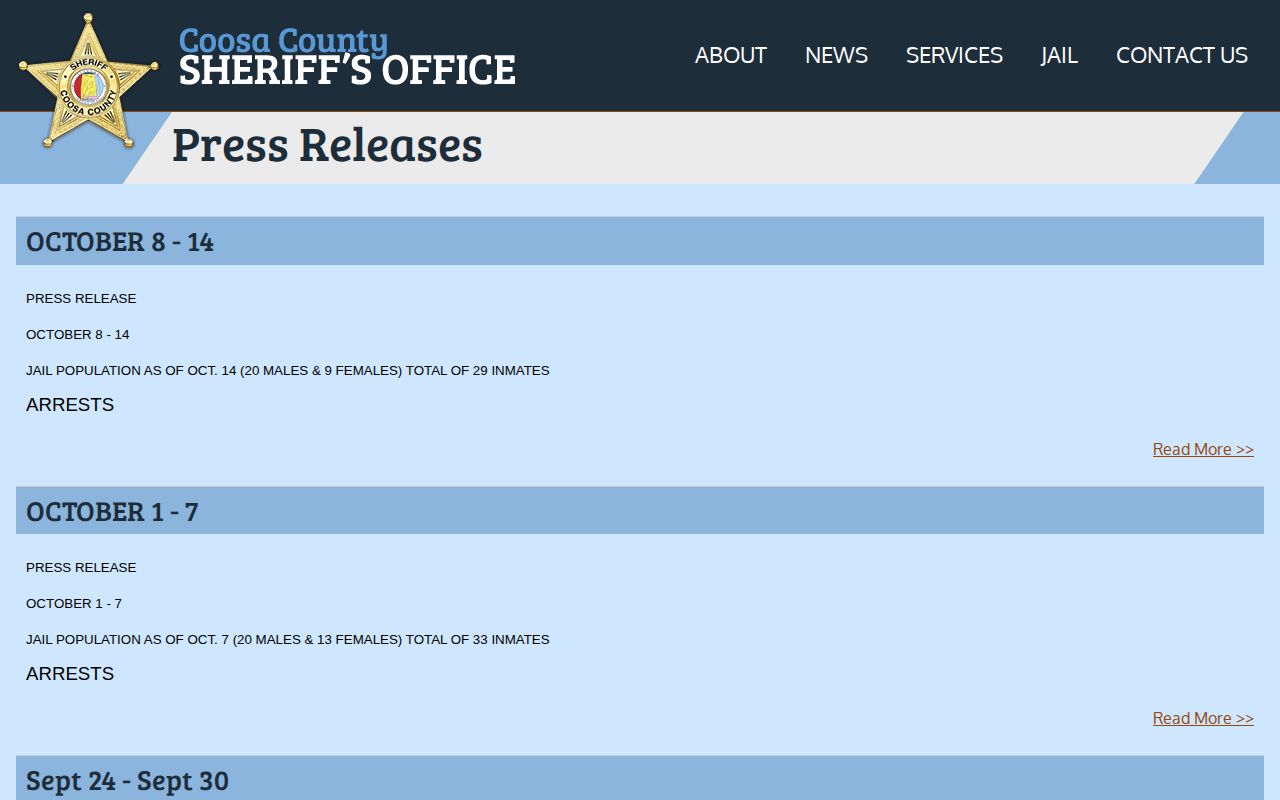 Older Coosa County Sheriff press release archive pagination